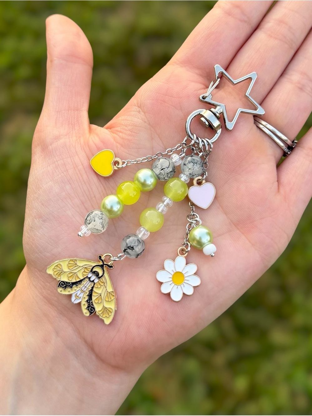 Handmade Yellow Celestial Moth Keychain | Daisy & Heart Charms